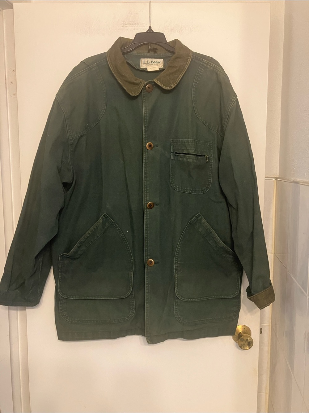 Vintage LLBean barn jacket green canvas/ brown corduroy trim men’s XL